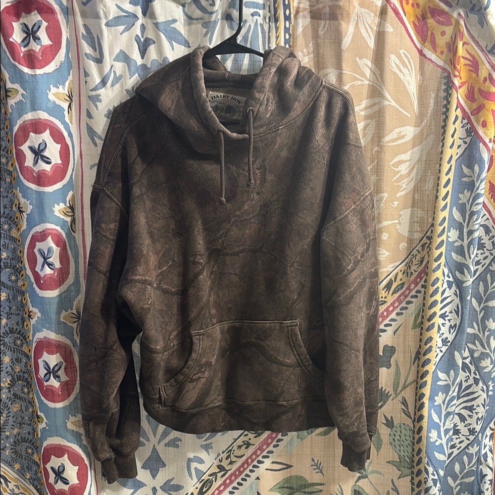 Brown Pullover Hoodie with V-Neckline and Soft Fabric